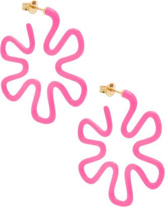 B Pink Flower Enamel Earring