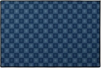 Door Mats: Scandi Cozy Winter Checkered Blue Snowflake Door Mat, Blue