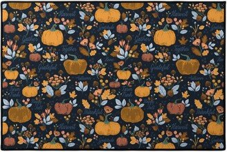 Door Mats: Elegant Fall Floral Harvest - Navy Door Mat, Orange