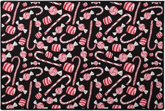 Door Mats: Christmas Candy Canes - Black Door Mat, Red