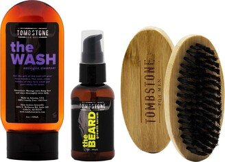 Tombstone For Men The Wash Salicylic Cleanser & The Beard Kgf Beard Growth Serum Set W/ The Beard Brush - All Vegan-AA