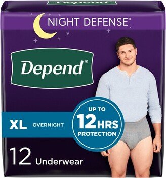 Depend Night Defense Incontinence Disposable Underwear for Men - Overnight Absorbency - XL - 12ct