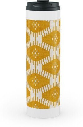 Travel Mugs: Stella Ikat - Yellow Stainless Mug, White, 20Oz, Yellow