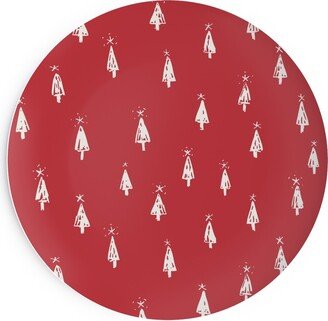 Salad Plates: Christmas Trees On Pine Needle Salad Plate, Red