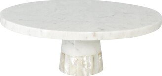 Anaya Home Mother of Pearl White Marble Cake Stand