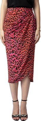 Jamelia Leopard Spot Silk Faux Wrap Midi Skirt