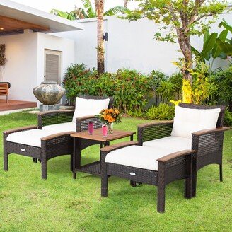 5-Piece Patio Rattan Furniture Set with Acacia Wood Table