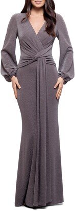 Metallic Knit Long Sleeve Gown