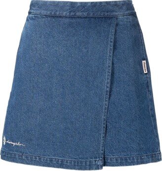 CHOCOOLATE Logo-Embroidered Denim Wrap Shorts