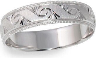 Men's 6.0mm Comfort Fit Diamond-Cut Swirl Milgrain-Edge Wedding Band in 10K White Gold