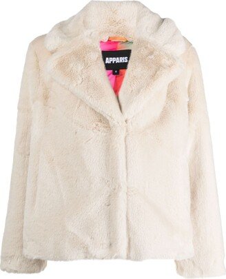 Notched-Lapel Faux-Fur Jacket