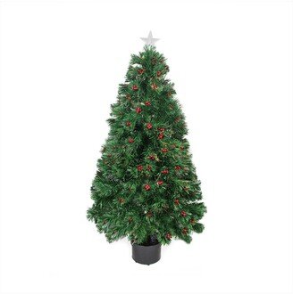 Northlight 4' Pre-Lit Color Changing Fiber Optic Artficial Christmas Tree with Red Berries