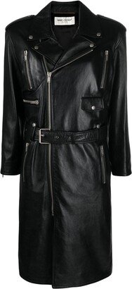 Belted Leather Biker Coat