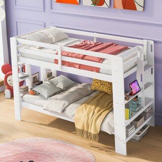 Twin over Twin Bunk Bed with Both-side Shelves and Built-in Ladder