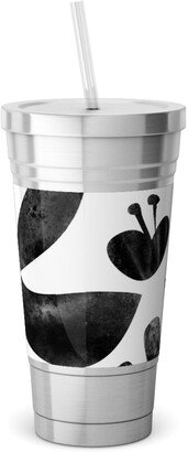 Travel Mugs: Flower Cutouts - Light Stainless Tumbler With Straw, 18Oz, Black