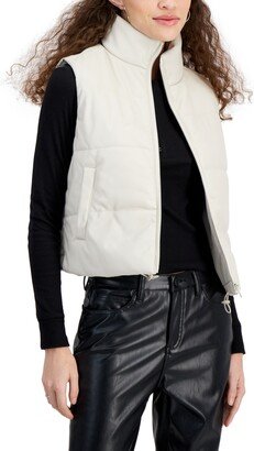 Juniors' Faux-Leather Puffer Vest