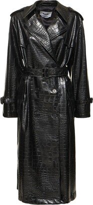 Croc embossed faux leather trench coat