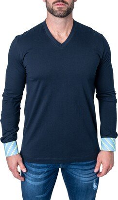 Edisonsolidverve Blue Long Sleeve V-Neck T-Shirt