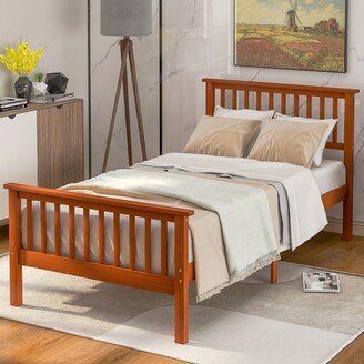 EDWINRAY Twin Size Platform Bed with Headboard & Footboard, Pine Wooden Mattress Foundation, Wood Slats Support, No Box Spring Needed