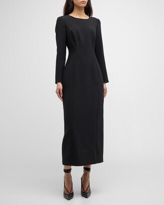 Long-Sleeve Column Midi Dress