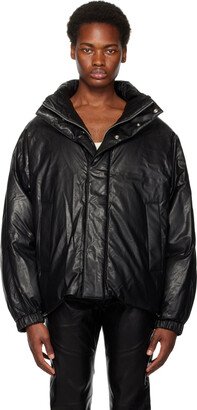 Black Zip Faux-Leather Down Jacket