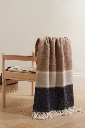 Fringed Striped Alpaca And Wool-blend Throw - Neutrals