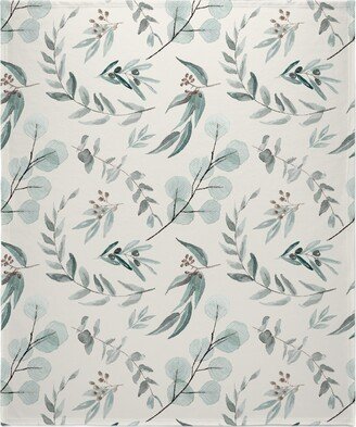 Fleece Photo Blankets: Eucalyptus Leaves On Cream Background Blanket, Fleece, 50X60, Green