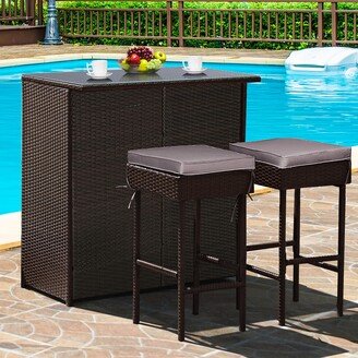 Patio 3PCS Rattan Bar Table Stool Set Cushioned Chairs with - See Details