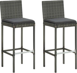 Garden Bar Stools with Cushions 2 pcs Gray Poly Rattan