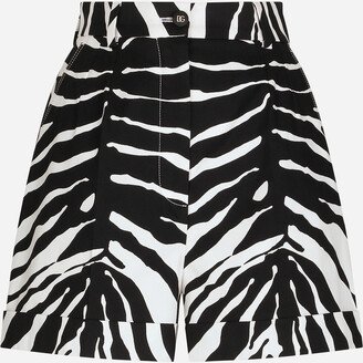 Zebra-print drill shorts