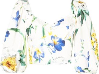 Floral-Print Cropped Blouse-AC