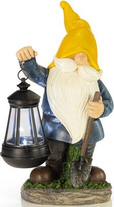 VP Home Earnest Garden Gnome with Lantern Solar Powered LED Outdoor Decor Light (Yellow Hat)