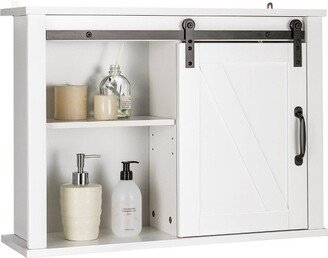 Tangkula Bathroom Wall Bathroom Storage Cabinet w/ 2 Adjustable Shelves&Sliding Barn Door