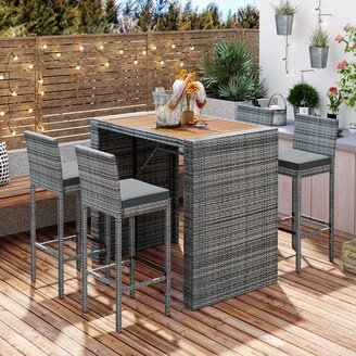 Vaniho 5-pieces Outdoor Patio Wicker Bar Set with Bar Height Chairs