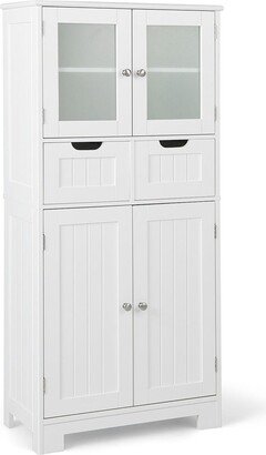 3 Tier Freee-Standing Bathroom Cabinet with 2 Drawers and Glass Doors - 23.5 x 12 x 50.5