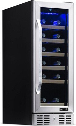 12 Built-In 19 Bottle Compressor Wine Fridge in Stainless Steel, Compact Size with Precision Digital Thermostat and Premium Beech Wood Shelves