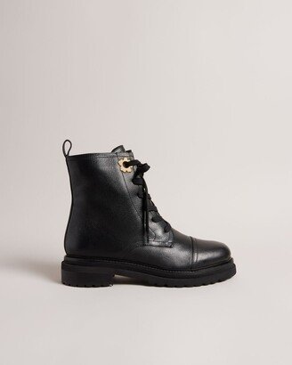 Leather Biker Boots in Black