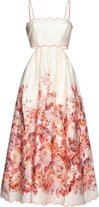 Devi Scallop Floral Print Midi Dress