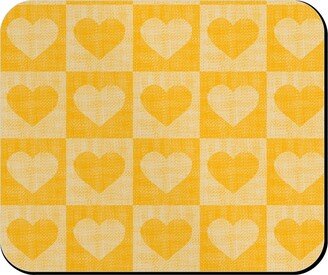 Mouse Pads: Love Hearts Check - Yellow Mouse Pad, Rectangle Ornament, Yellow