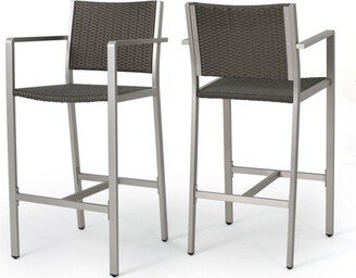 Cape Coral Set of 2 Aluminum and Wicker Barstools - Gray