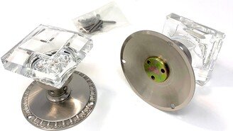 Exceptional Princess-Diamond Cut Crystal French Door Knob Mounts To Any Solid Surface With 3 Screws.(Brushed Nickel