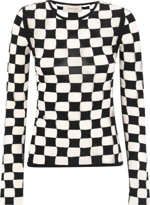 Checkerboard Effect Crewneck Knitted Jumper