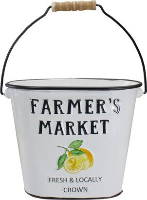 Northlight 10.5-Inch White Black Farmer's Market Lemon's Metal Bucket Handle