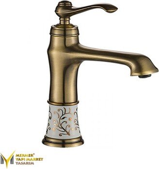 Antique Rustic Ceramic Design Short Faucet - Mixer Faucet, Tap, Bathroom Vanity, Sink %100 Brass