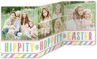 Easter Cards: Hippity Hoppity Stripes Easter Card, Pink, Pearl Shimmer Cardstock