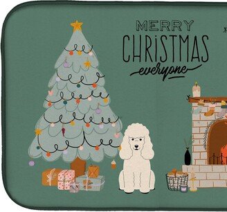 14 in x 21 in White Poodle Christmas Everyone Dish Drying Mat