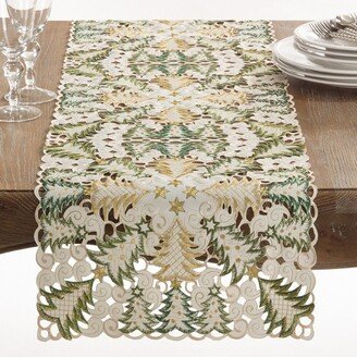 Saro Lifestyle Dining Table Runner With Christmas Tree Cutwork, White, 16 x 54