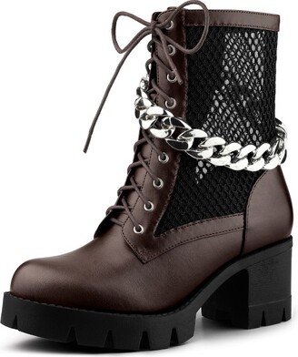 Allegra K Women' Platform Chain Chunky Heel Combat Boot Dark Brown 10