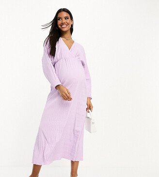 ASOS DESIGN Maternity seersucker wrap front batwing midaxi dress in lilac