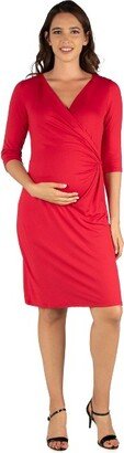 24seven Comfort Apparel Knee Length V Neck Maternity Dre-RED-2X